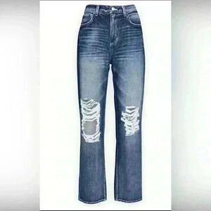 L’Agence Ezra distressed straight leg Newberry wash jeans